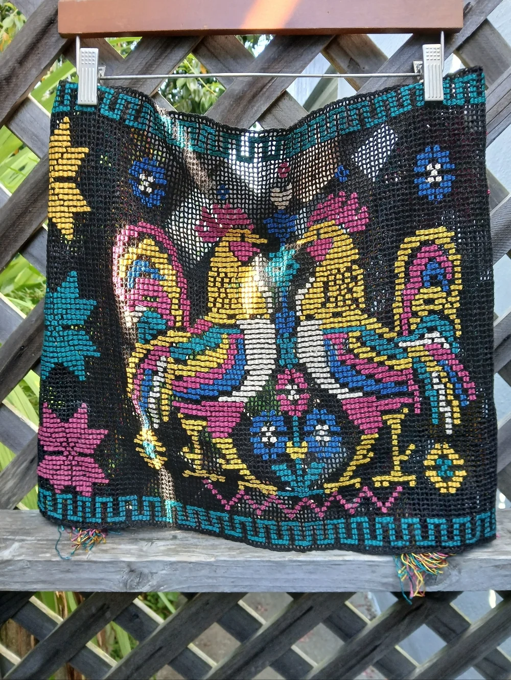 Vintage 1940s Textiles Roosters Hand Made WovenWall Hanging Table Top